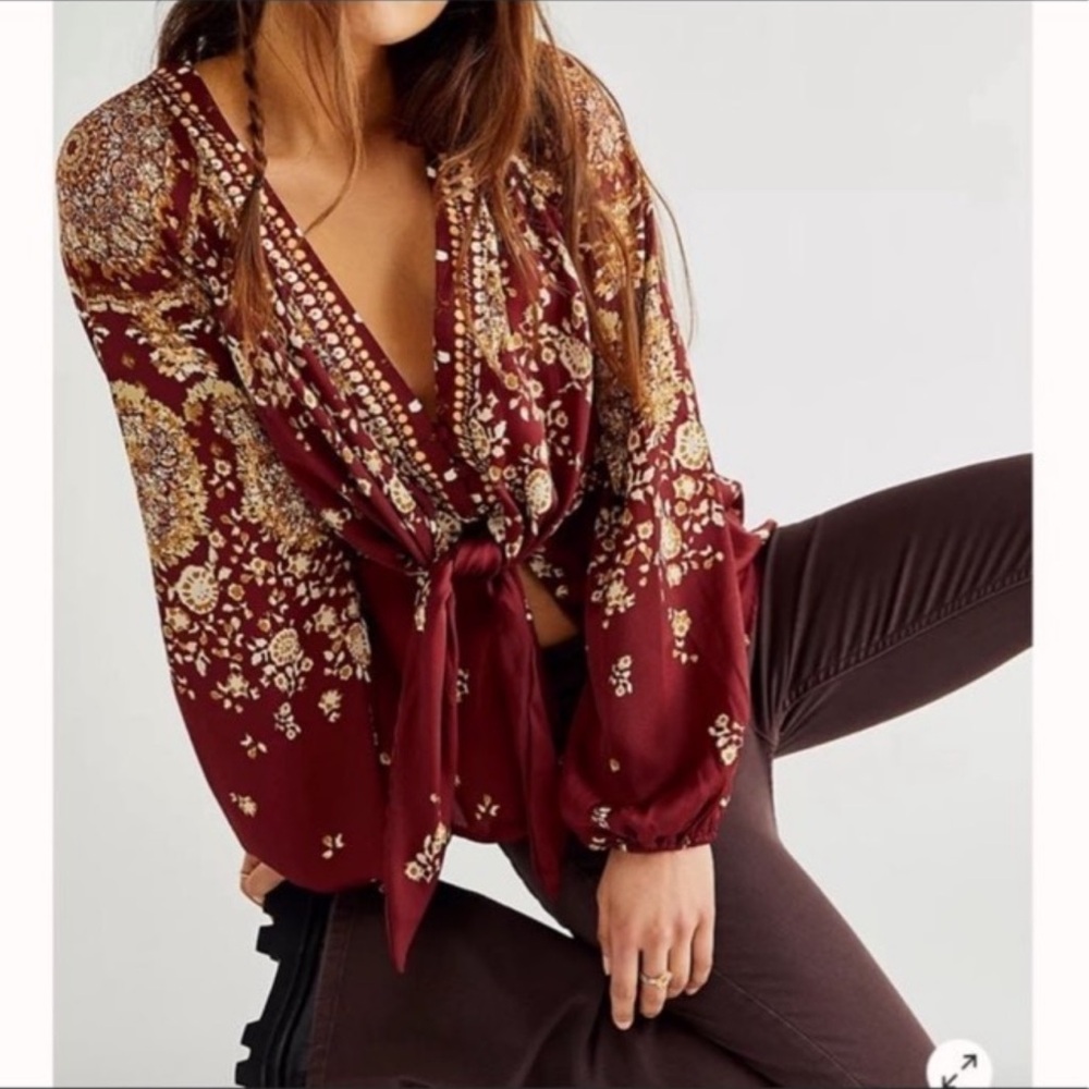 Free People RUN FREE maroon red TUNIC TOP NWT sz XS - Picture 2 of 12